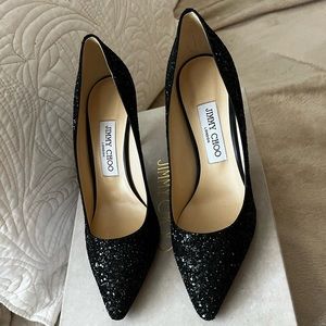 NEW Jimmy Choo Romy 85 Black Glitter Heels